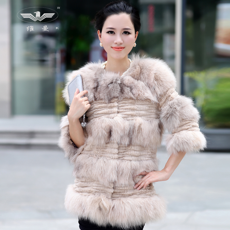 Leather cape hare wool outerwear 2012 fox fur coat medium-long women's rabbit fur