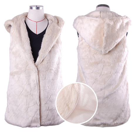 Leather cape hare wool vest outerwear hooded female medium-long slim vest 2012