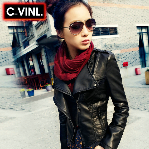 Leather clothing 2012 autumn new arrival short design stand collar slim leather clothing female motorcycle jacket PU set women's