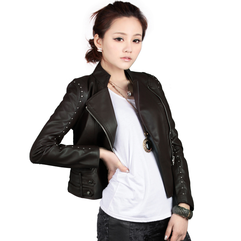 Leather clothing 2012 autumn outerwear motorcycle rivet hasp slim short design leather clothing female 2c1203