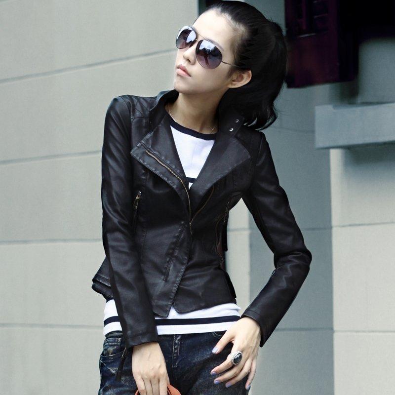 Leather clothing 2012 autumn outerwear motorcycle turn-down collar short design slim small leather clothing female jacket 1133