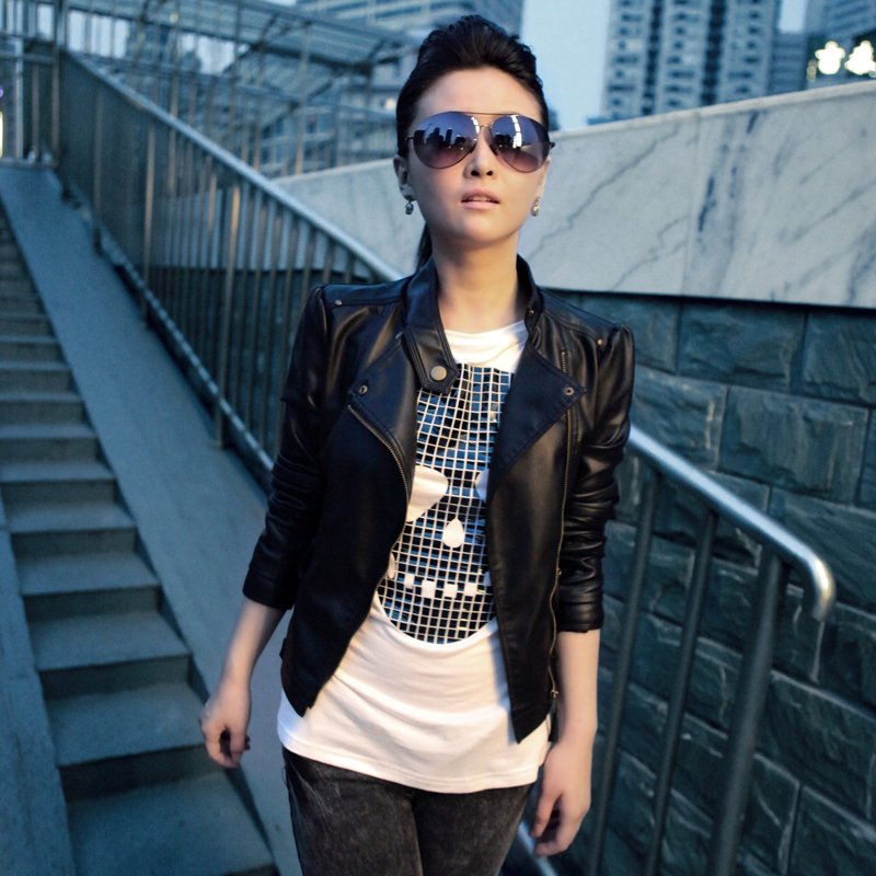 Leather clothing 2012 autumn outerwear motorcycle zipper short design slim PU women's small leather clothing 6013