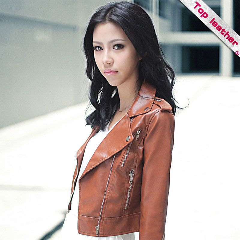 Leather clothing 2012 autumn outerwear ol slim turn-down collar small leather clothing female short jacket 1g6017e8