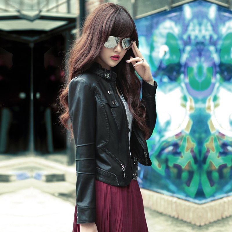 Leather clothing 2012 autumn outerwear short design slim small leather clothing women outerwear jacket 1g1239