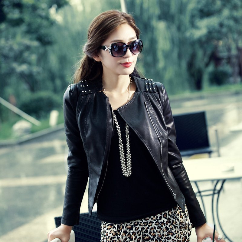 Leather clothing 2012 autumn rivet short design slim small leather clothing female outerwear 3k1152g6