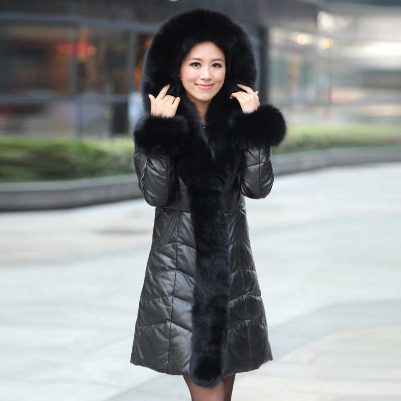 Leather clothing 2012 genuine leather down coat female genuine leather clothing sheepskin fox fur long design