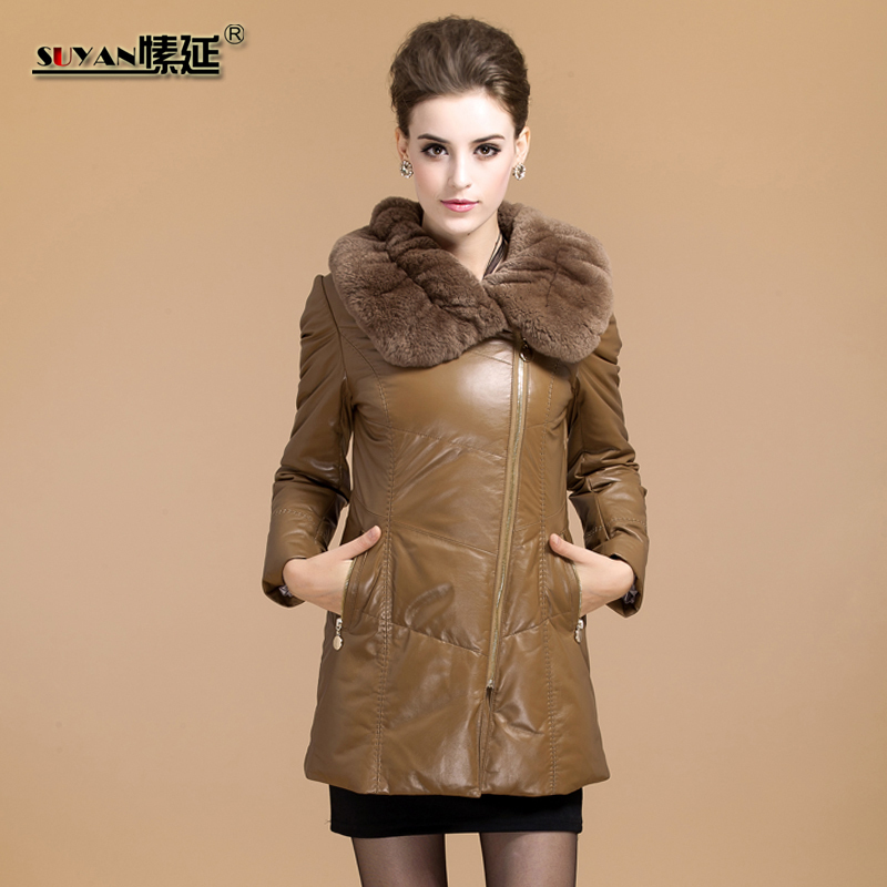 Leather clothing 2012 genuine leather down coat female genuine leather sheepskin rex fur long design