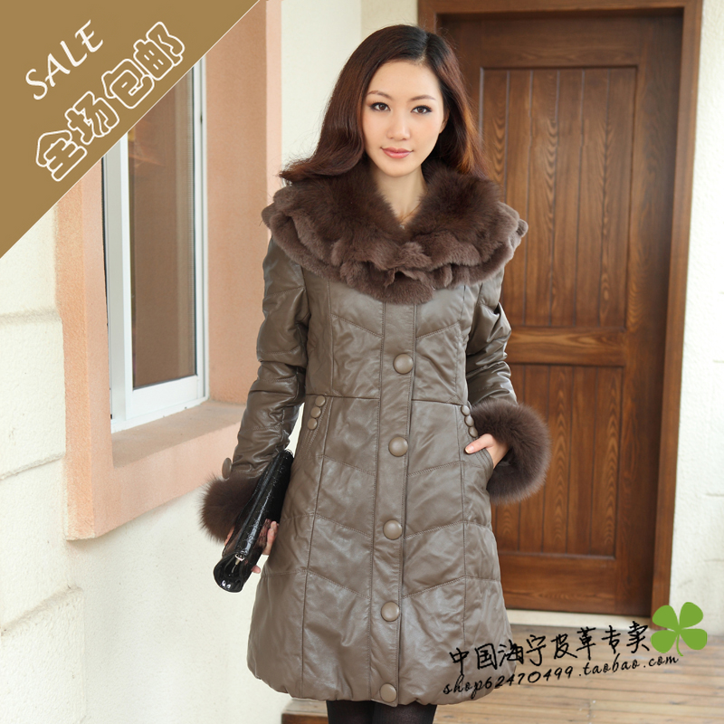 Leather clothing 2012 medium-long fur collar slim genuine leather down coat leather clothing female sheepskin 3068