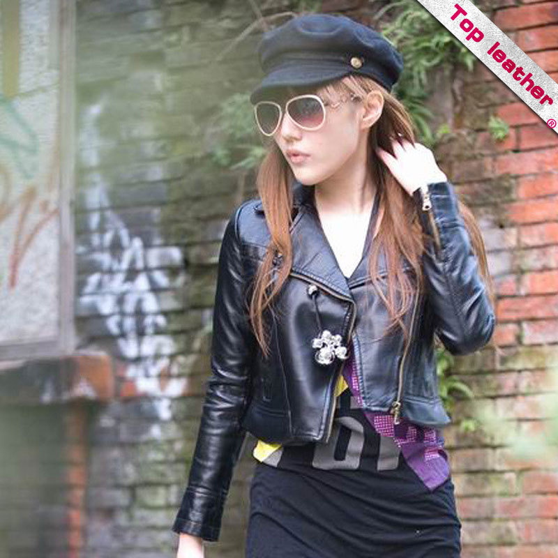 Leather clothing 2012 new arrival turn-down collar short design small leather clothing female motorcycle clothing leather