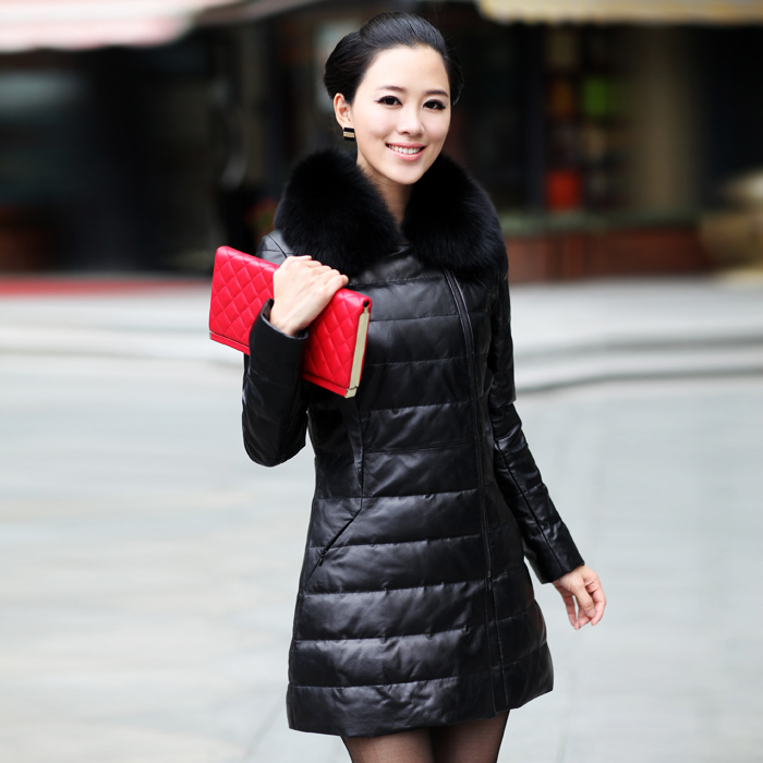 Leather clothing 2012 sheepskin genuine leather down coat leather clothing female fox fur medium-long Free shipping