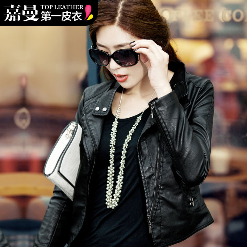 Leather clothing 2012 stand collar short design slim small leather clothing female outerwear motorcycle jacket 3kf02g6