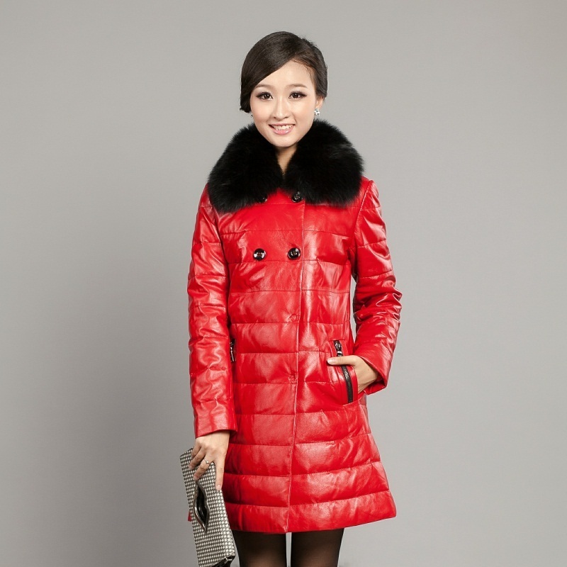 Leather clothing 2012 winter sheepskin medium-long genuine leather down coat leather clothing female outerwear