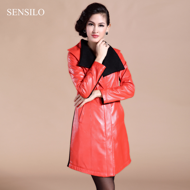 Leather clothing 2013 female sheepskin genuine leather  windbreaker slim long design genuine leather overcoat trench s625