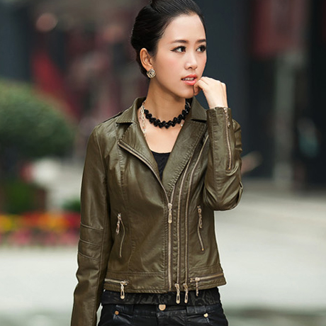 Leather clothing female short design slim small stand collar zipper epaulette leather jacket women's autumn outerwear