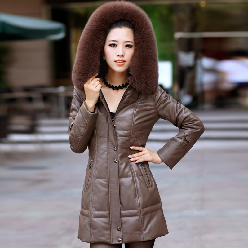 Leather clothing large fox fur sheepskin genuine leather down coat female medium-long slim down leather clothing free shipping