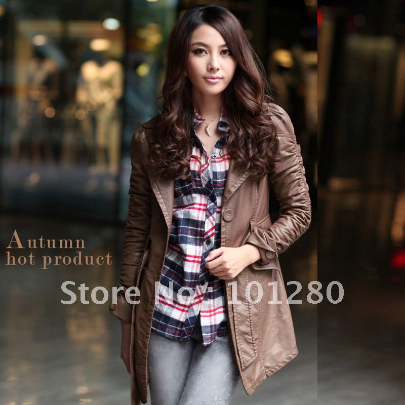 Leather clothing outerwear 2012 autumn women's vintage smoke medium-long plus size trench leather jacket