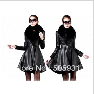 Leather clothing quality real fur long design leather trench sweet gentlewomen leather overcoat