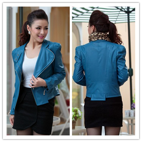 Leather clothing stand collar short jacket slim PU top jacket female short jacket 1048