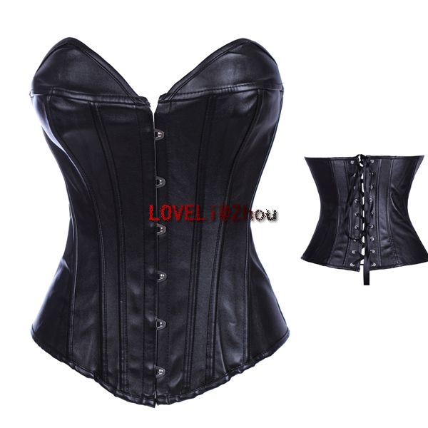 Leather costume costumes black steel buckle style corset waist shaper