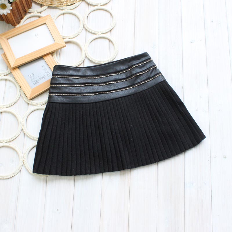 Leather cummerbund zipper thick woolen pleated short skirt bust skirt expansion skirt 1653