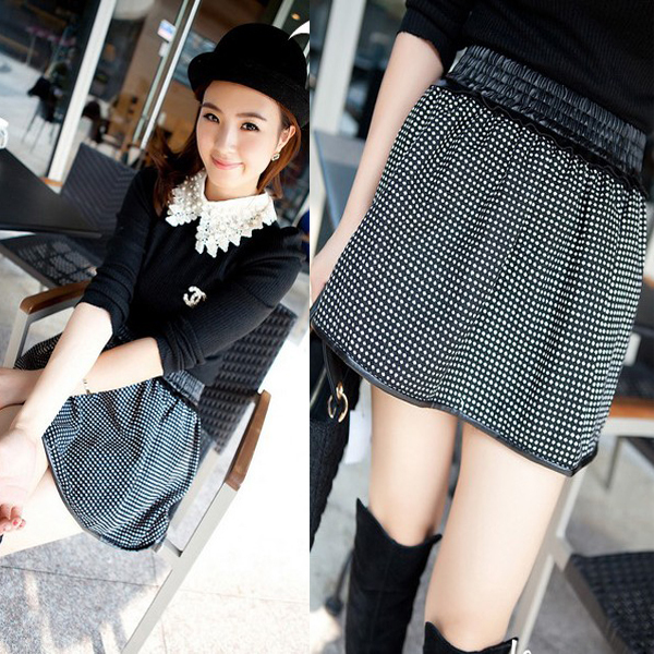 Leather elastic waist polka dot skirt bust skirt elastic waist short skirt women's 1241