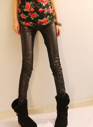 Leather fashion popular patchwork skinny pants pencil pants legging tight