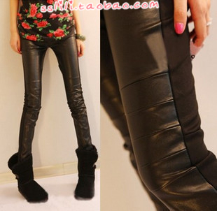 Leather fashion popular patchwork skinny pants pencil pants legging tight