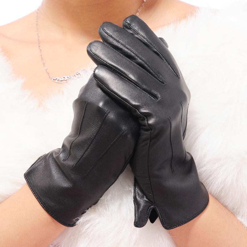 Leather gloves female thin winter genuine leather gloves women's sheepskin gloves thermal black genuine leather