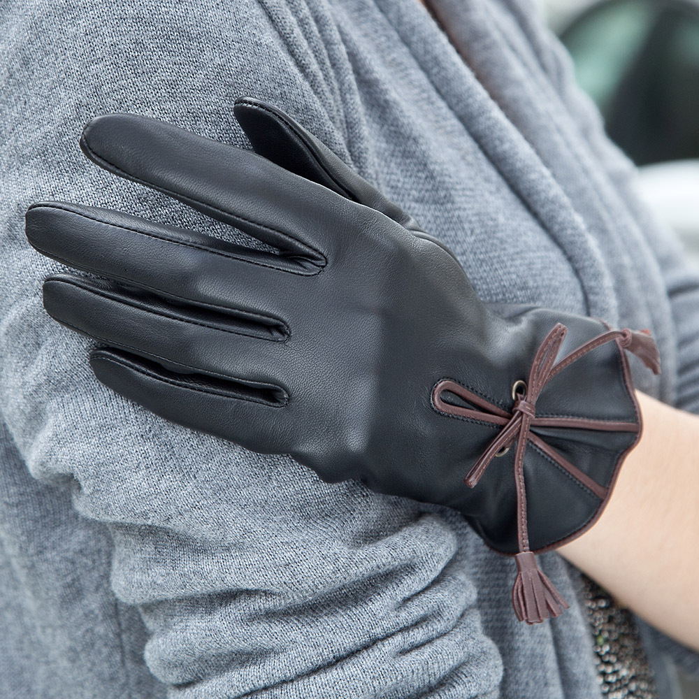 Leather gloves women fashion sheepskin genuine leather gloves female winter leather gloves w-51