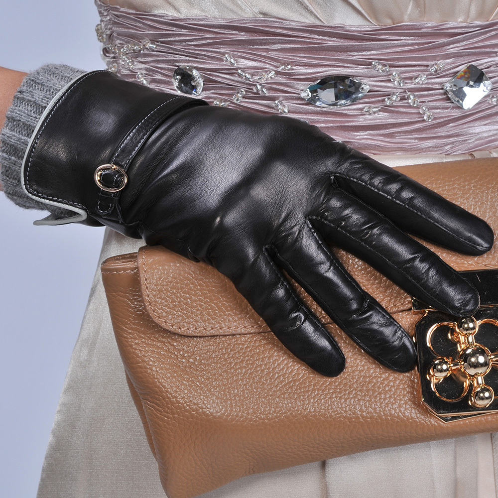 Leather gloves women fashion sheepskin genuine leather gloves female winter w-104