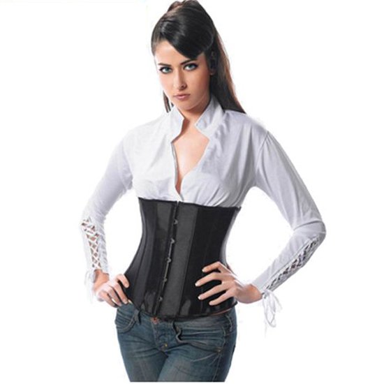 LEATHER, Lingerie , Shapers , Bustiers , Black Waist training underbust corset--337