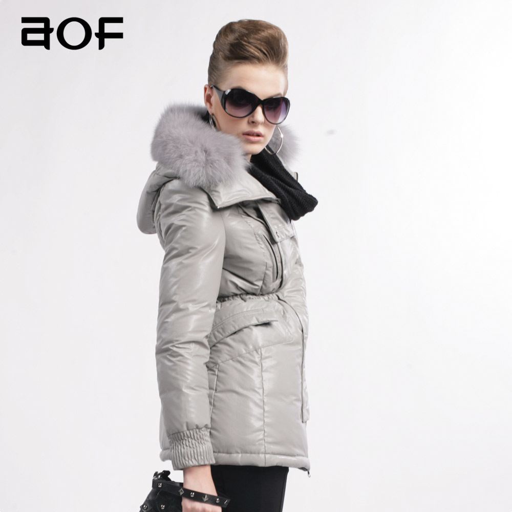 Leather medium-long down coat fur collar fashion handsome thermal 14140