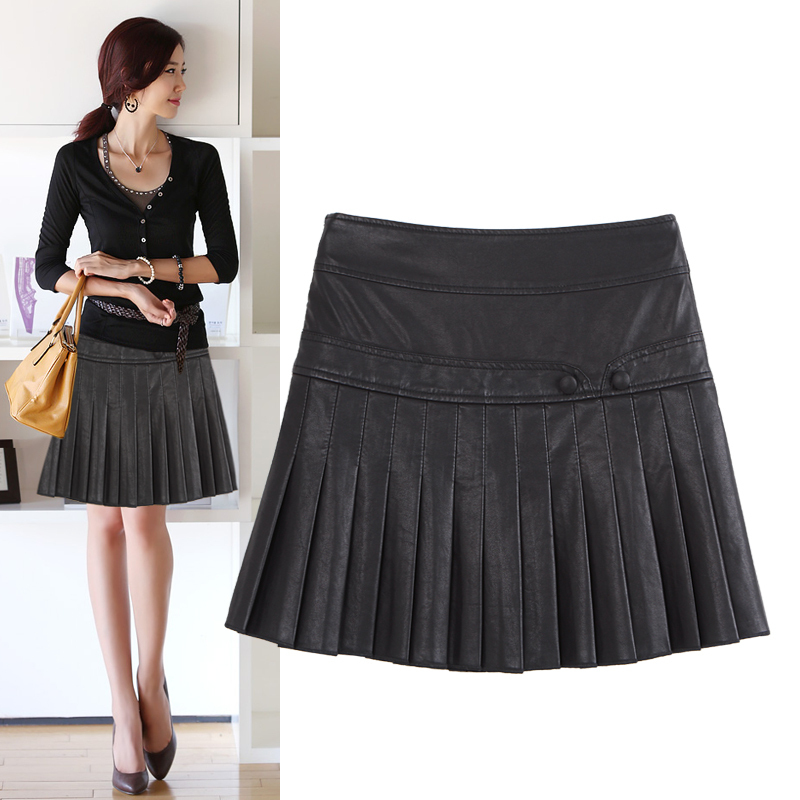 Leather skirt bust skirt 2012 autumn slim pleated slim hip PU short skirt leather skirt female 5810