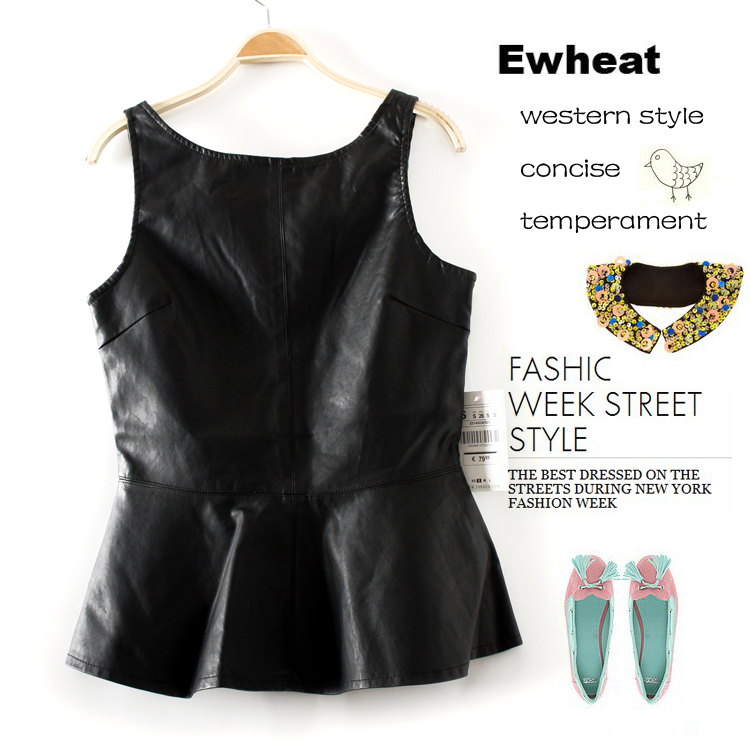 Leather slim PU ruffle top vest waistcoat