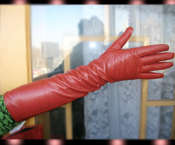 Leather star spring and autumn high quality suede gloves long gloves