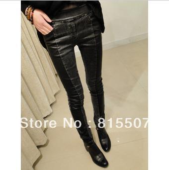 Leather stitching Tie XL cowboy bottoming trousers female skinny skinny stretch denim Leggings Korean Free shipping