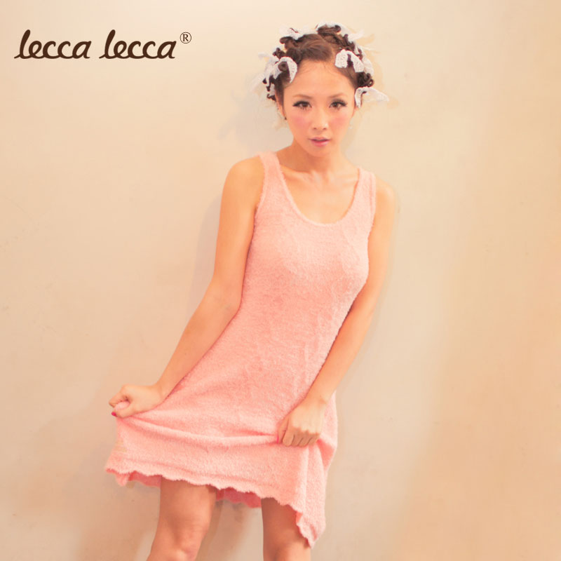 Leccalecca lounge sweet tank dress women's dress sleepwear feather yarn