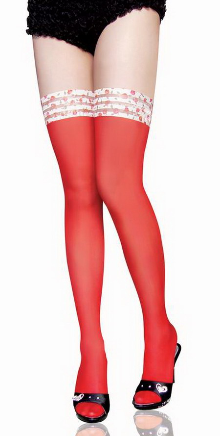 Leg sexy over-the-knee ultra-thin nobility elegant red laciness transparent stockings 7801