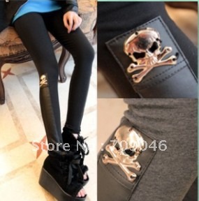 legging Fashion all-match skull faux leather patchwork slim 12122618