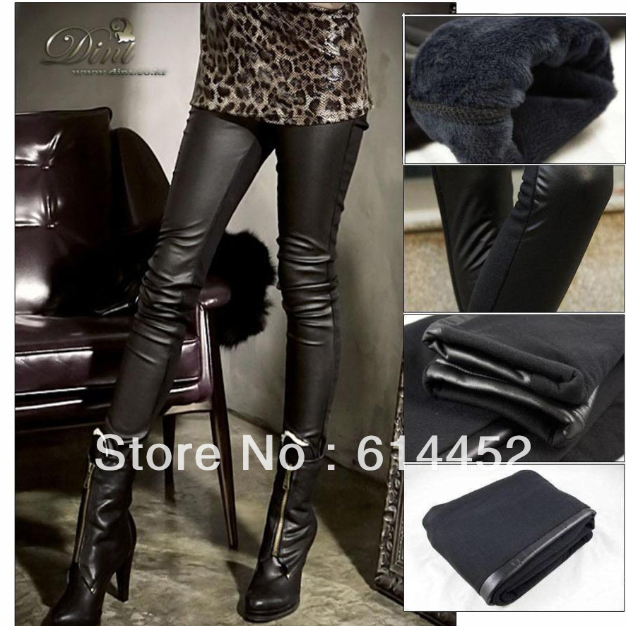 Legging female plus velvet thickening fashion slim skin after cotton patchwork faux leather pants warm pants ankle length