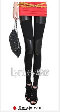 leggings 2012 women's summer legging fashion trend black faux leather cotton cloth patchwork vq387