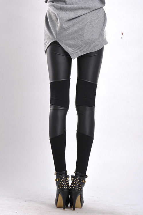 Leggings imitation leather stitching net yarn Free Shipping 3026