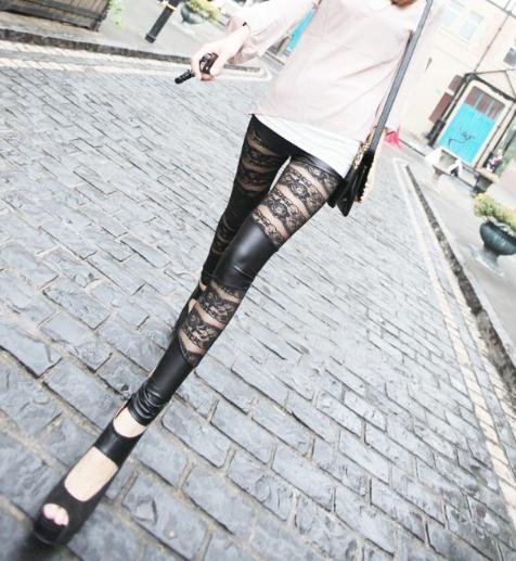 Leggings leather/Sexy Tights Pants / Fashion legings Lace FG-222