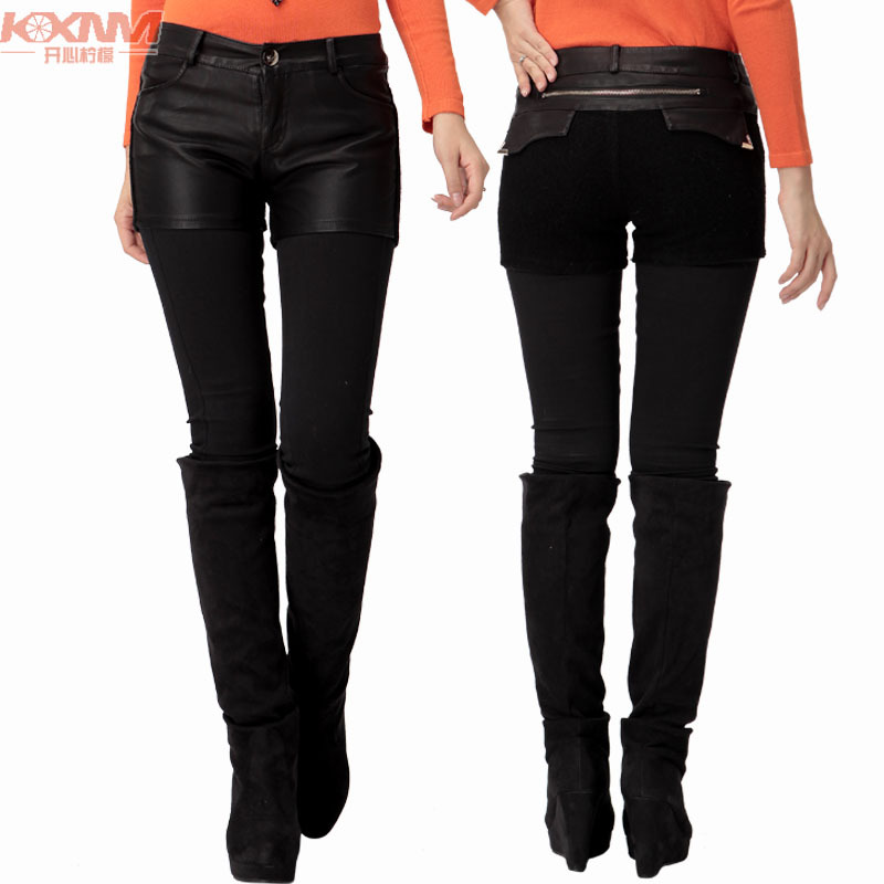 Lemon 2012 autumn and winter women shorts mid waist boot cut jeans shorts leather pants female leather trousers