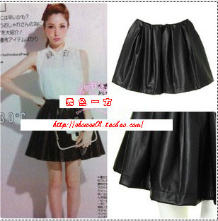 Lena murua all-match high waist PU pleated bust skirt black short leather skirt