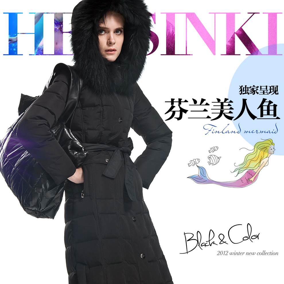 Lengthen thickening large fur collar down coat female long design plus size