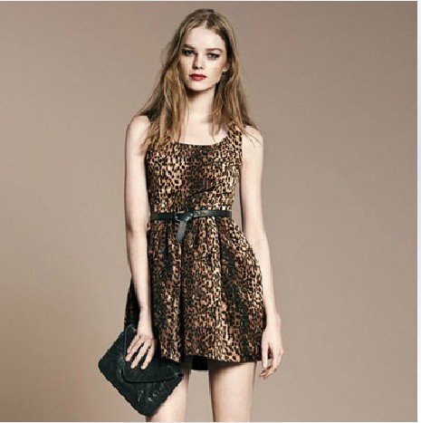 Leopard dress dress tutu sleeveless base Dress Tank Dress