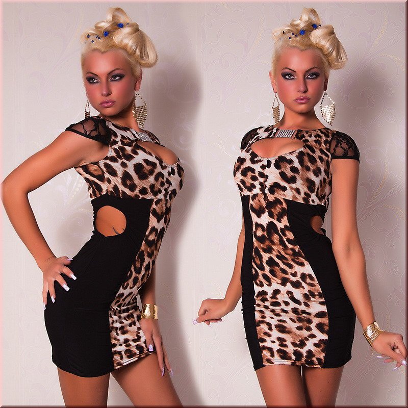 Leopard Dress TB2440 With Crystal Paillette V-Neck,Lace Fashion Clubwear Classic Dress + Cheaper +Free Shipping +Fast Delivery