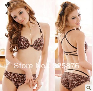 Leopard lingerie adjustment bra Y-shaped strap back closure bra Fashion anterior cingulate beauty back underwear Brassiere Sets