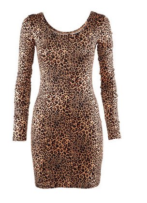 Leopard Long-sleeved Fitted Dress free shipping for epacket and cpam